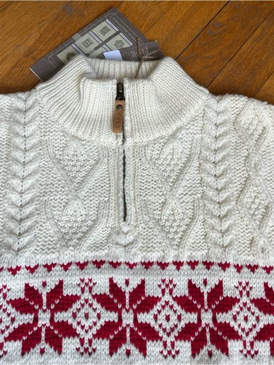 ARAN SWEATER MARKET Irish Knit 100% Wool Cream Cable Knit Half-Zip Sweater - Picture 4 of 14